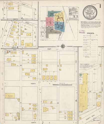 Sanborn Fire Insurance Map from Tracy, San Joaquin County, California (1913), Sheet #0001 - Complete Map Set gallery image, historic Sanborn map, vintage wall art, California California