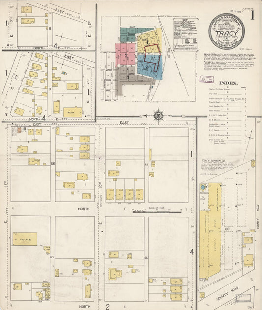 Sanborn Fire Insurance Map from Tracy, San Joaquin County, California (1913), Sheet #0001 - Complete Map Set gallery image, historic Sanborn map, vintage wall art, California California