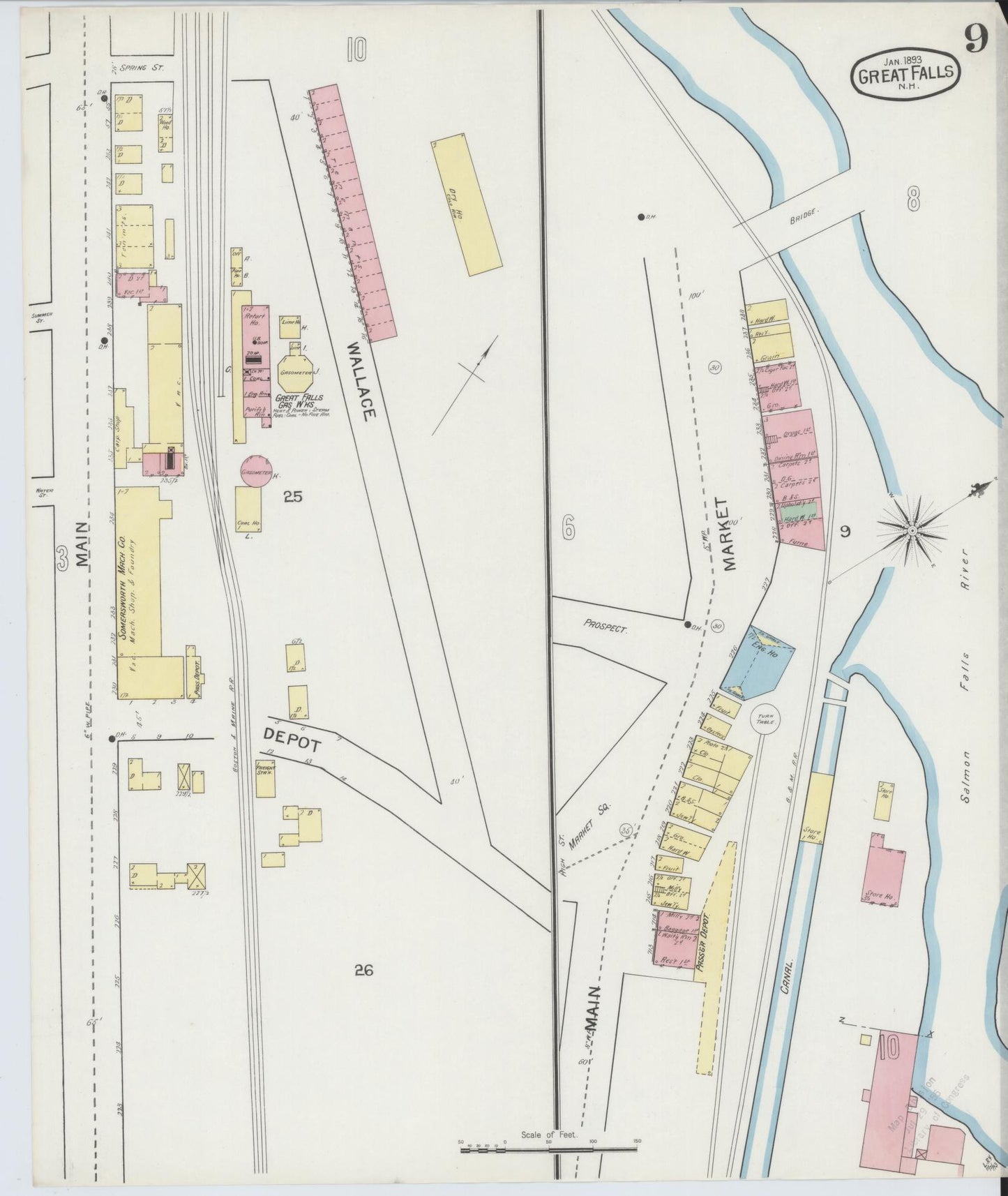 Sanborn Fire Insurance Map from Great Falls, Strafford County, New Hampshire (1893), Sheet #0009 - Complete Map Set gallery image, historic Sanborn map, vintage wall art, New Hampshire New Hampshire