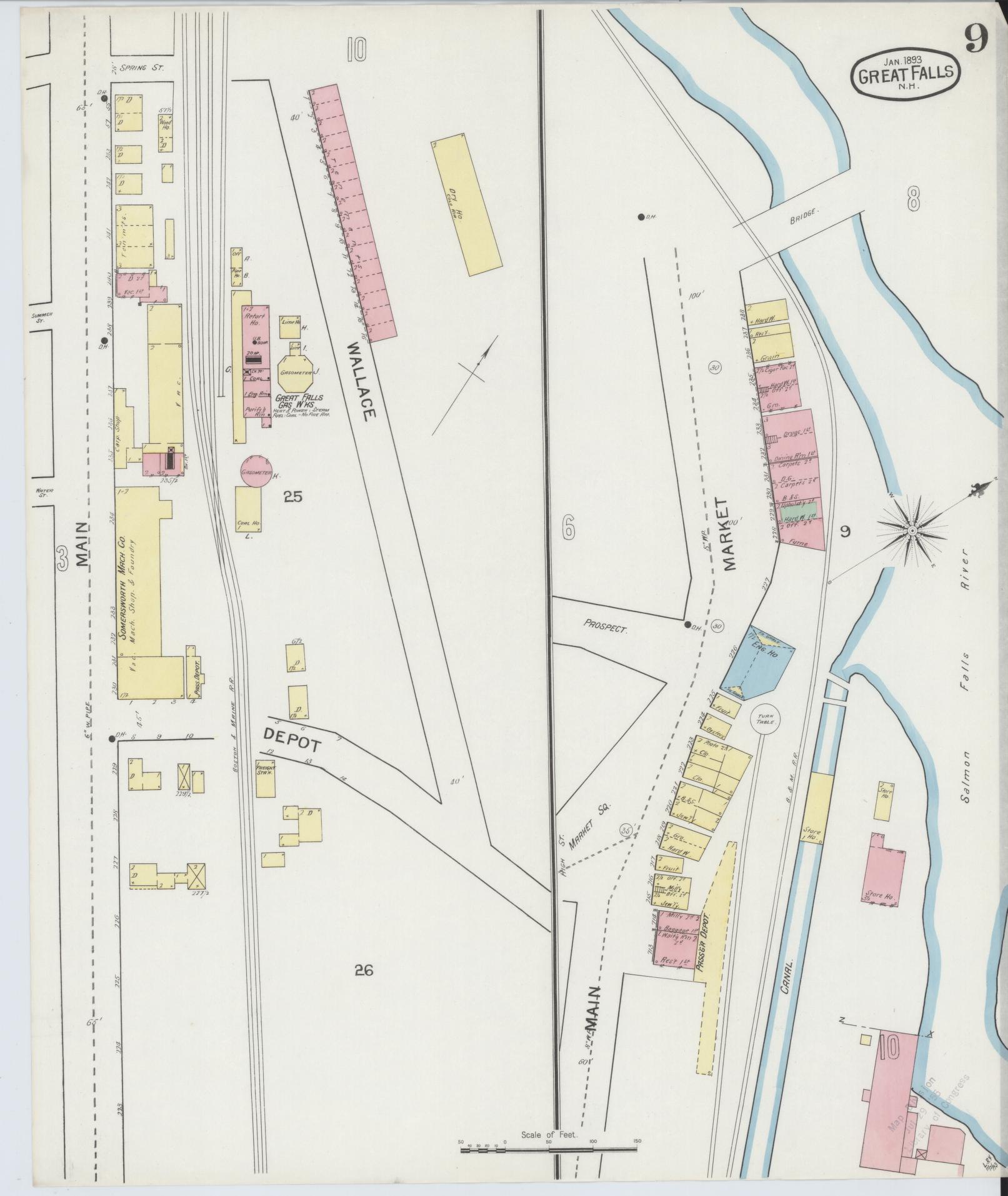 Sanborn Fire Insurance Map from Great Falls, Strafford County, New Hampshire (1893), Sheet #0009 - Complete Map Set gallery image, historic Sanborn map, vintage wall art, New Hampshire New Hampshire