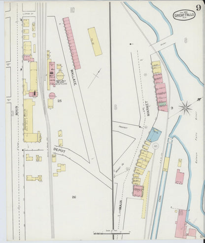 Sanborn Fire Insurance Map from Great Falls, Strafford County, New Hampshire (1893), Sheet #0009 - Complete Map Set gallery image, historic Sanborn map, vintage wall art, New Hampshire New Hampshire
