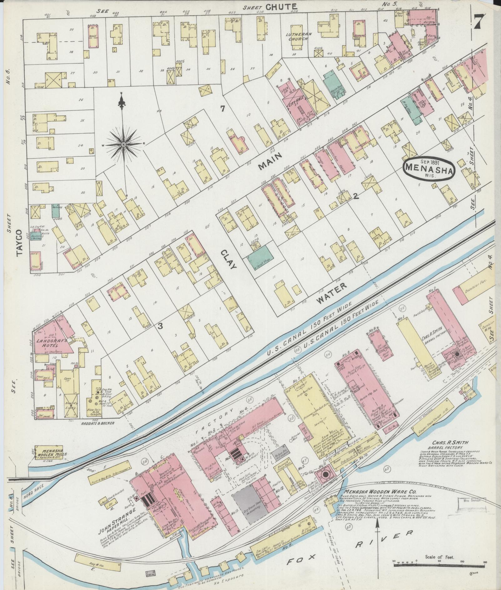 Sanborn Fire Insurance Map from Menasha, Winnebago County, Wisconsin (1891), Sheet #0007 - Complete Map Set gallery image, historic Sanborn map, vintage wall art, Wisconsin Wisconsin