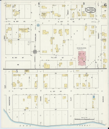 Sanborn Fire Insurance Map from Hastings, Dakota County, Minnesota (1911), Sheet #0006 - Historic Sanborn Fire Insurance Map Print, vintage old map wall art, antique decor, genealogy gift, Minnesota Minnesota map
