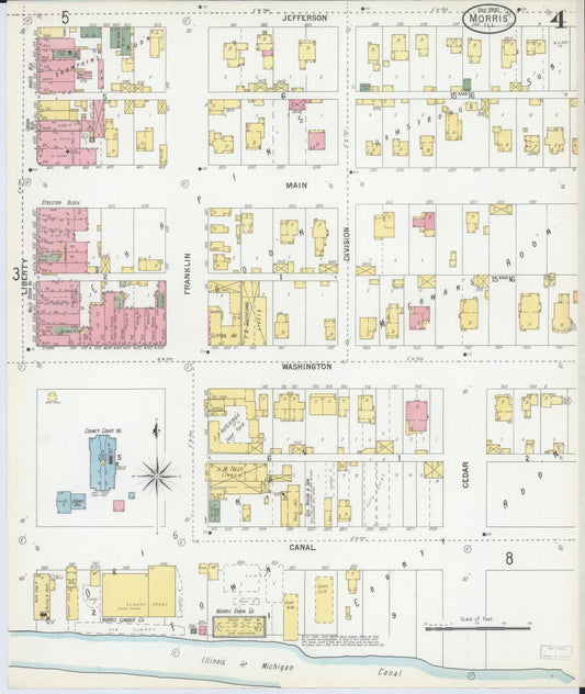 Sanborn Fire Insurance Map from Morris, Grundy County, Illinois (1900), Sheet #0004 - Historic Sanborn Fire Insurance Map Print, vintage old map wall art, antique decor, genealogy gift, Illinois Illinois map