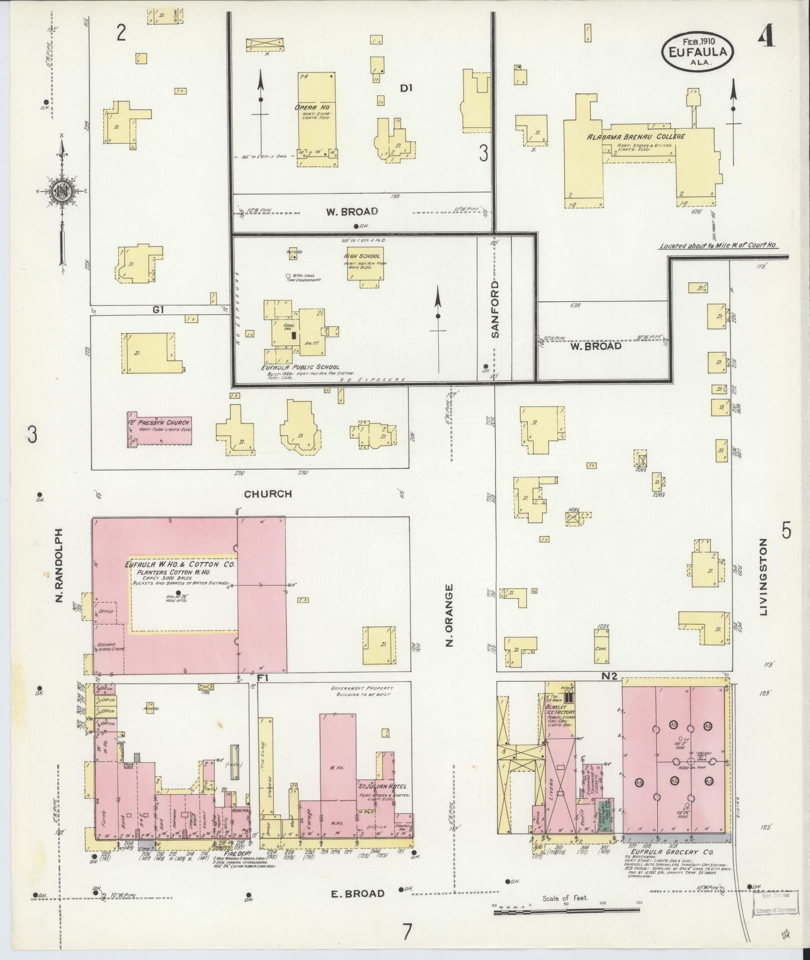 Sanborn Fire Insurance Map from Eufaula, Barbour County, Alabama (1910), Sheet #0004 - Historic Sanborn Fire Insurance Map Print, vintage old map wall art, antique decor, genealogy gift, Alabama Alabama map
