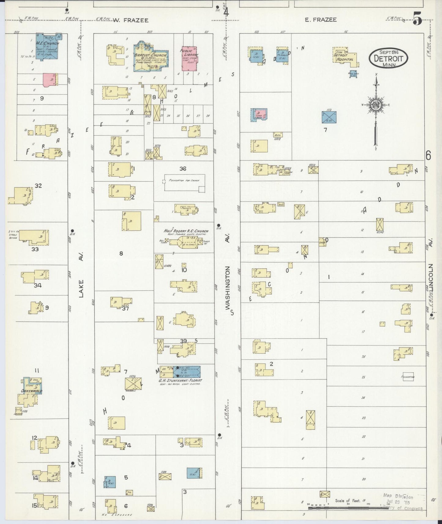 Sanborn Fire Insurance Map from Detroit Lakes, Becker County, Minnesota (1914), Sheet #0005 - Complete Map Set gallery image, historic Sanborn map, vintage wall art, Minnesota Minnesota