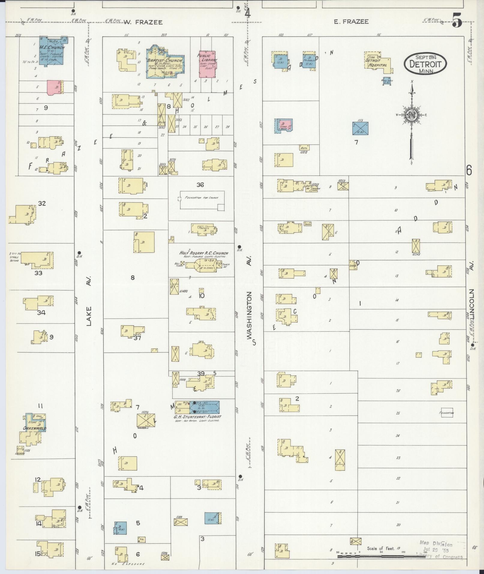 Sanborn Fire Insurance Map from Detroit Lakes, Becker County, Minnesota (1914), Sheet #0005 - Complete Map Set gallery image, historic Sanborn map, vintage wall art, Minnesota Minnesota