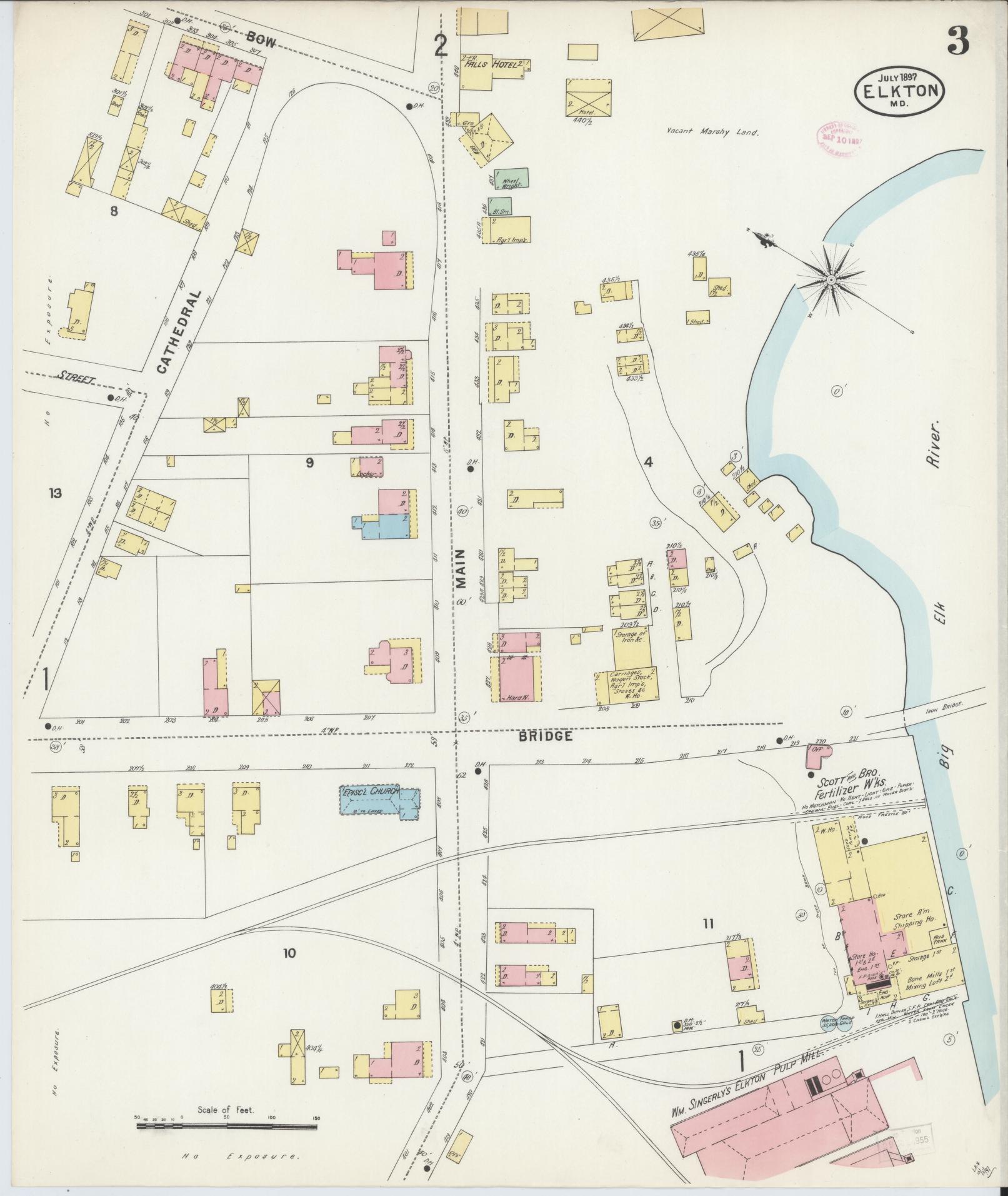 Sanborn Fire Insurance Map from Elkton, Cecil County, Maryland (1897), Sheet #0003 - Complete Map Set gallery image, historic Sanborn map, vintage wall art, Maryland Maryland