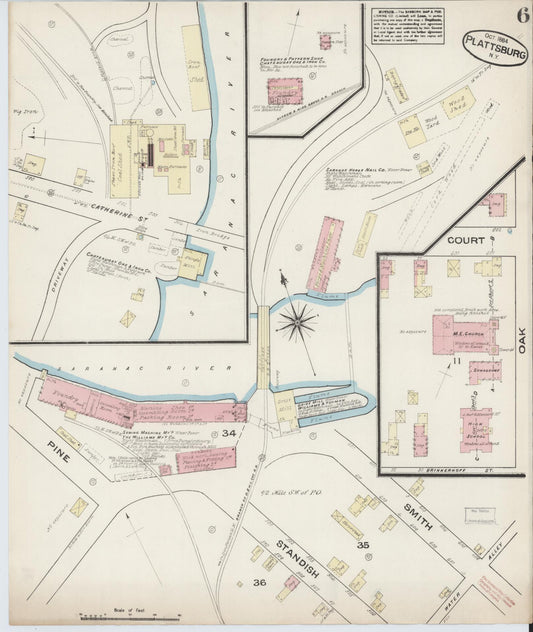 Sanborn Fire Insurance Map from Plattsburg, Clinton County, New York (1884), Sheet #0006 - Historic Sanborn Fire Insurance Map Print, vintage old map wall art, antique decor, genealogy gift, New York New York map