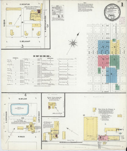 Sanborn Fire Insurance Map from Ennis, Ellis County, Texas (1901), Sheet #0001 - Historic Sanborn Fire Insurance Map Print, vintage old map wall art, antique decor, genealogy gift, Texas Texas map