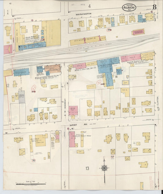 Sanborn Fire Insurance Map from Albion, Orleans County, New York (1941), Sheet #0008 - Historic Sanborn Fire Insurance Map Print, vintage old map wall art, antique decor, genealogy gift, New York New York map