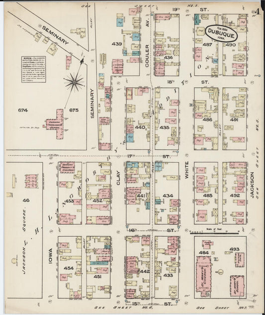 Sanborn Fire Insurance Map from Dubuque, Dubuque County, Iowa (1884), Sheet #0004 - Historic Sanborn Fire Insurance Map Print, vintage old map wall art