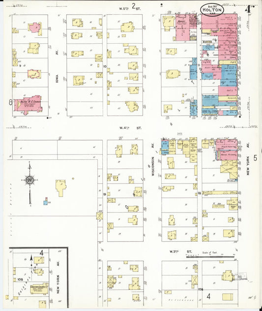 Sanborn Fire Insurance Map from Holton, Jackson County, Kansas (1911), Sheet #0004 - Historic Sanborn Fire Insurance Map Print, vintage old map wall art, antique decor, genealogy gift, Kansas Kansas map
