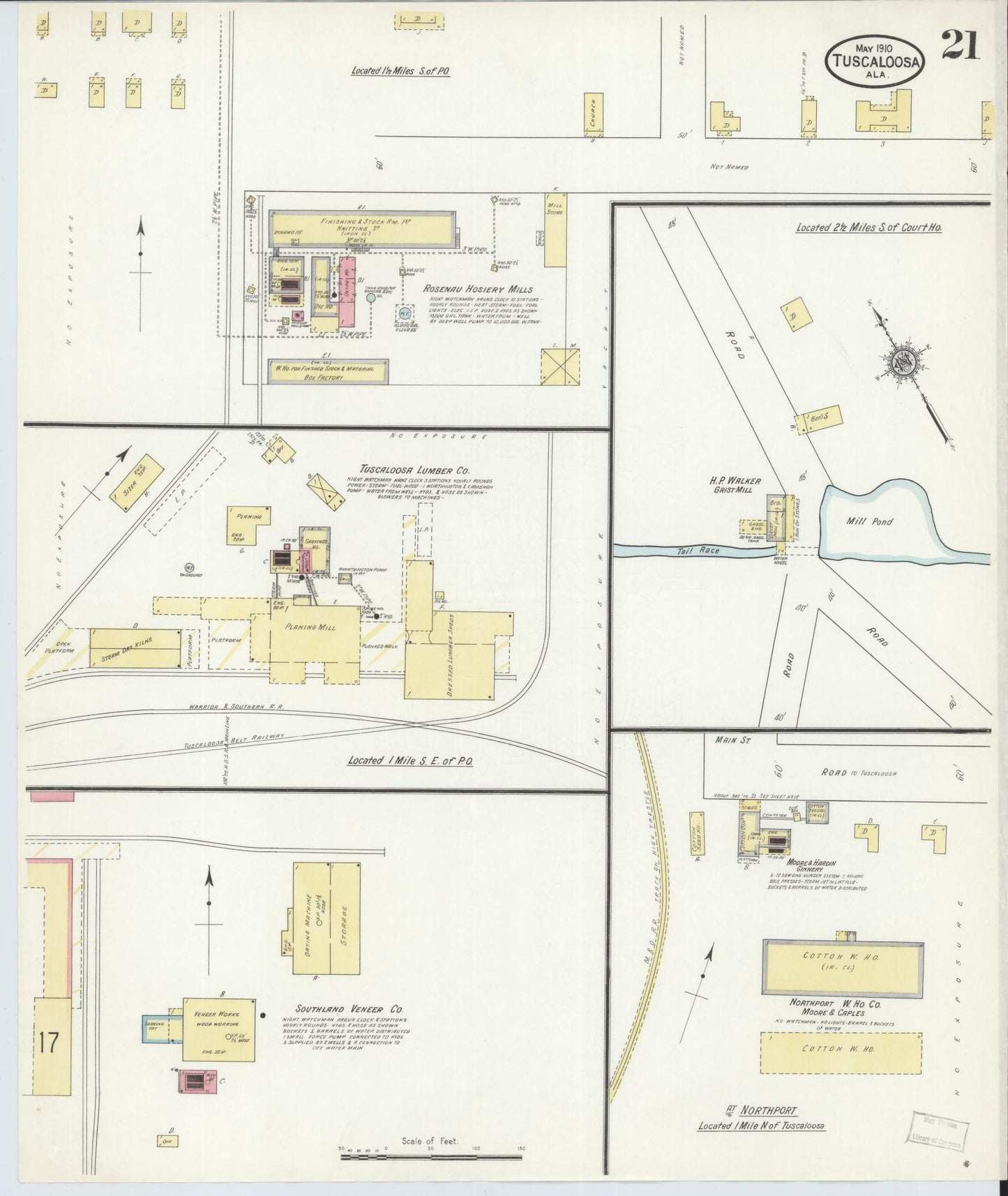 Sanborn Fire Insurance Map from Tuscaloosa, Tuscaloosa County, Alabama (1910), Sheet #0021 - Historic Sanborn Fire Insurance Map Print, vintage old map wall art, antique decor, genealogy gift, Alabama Alabama map