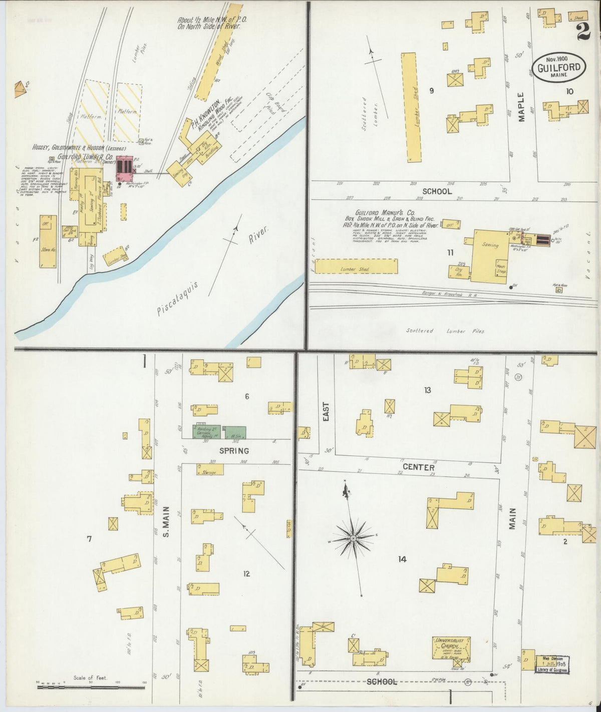 Sanborn Fire Insurance Map from Guilford, Piscataquis County, Maine (1900), Sheet #0002 - Historic Sanborn Fire Insurance Map Print, vintage old map wall art, antique decor, genealogy gift, Maine Maine map