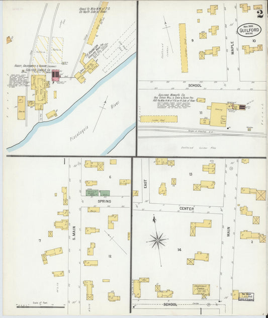 Sanborn Fire Insurance Map from Guilford, Piscataquis County, Maine (1900), Sheet #0002 - Historic Sanborn Fire Insurance Map Print, vintage old map wall art, antique decor, genealogy gift, Maine Maine map