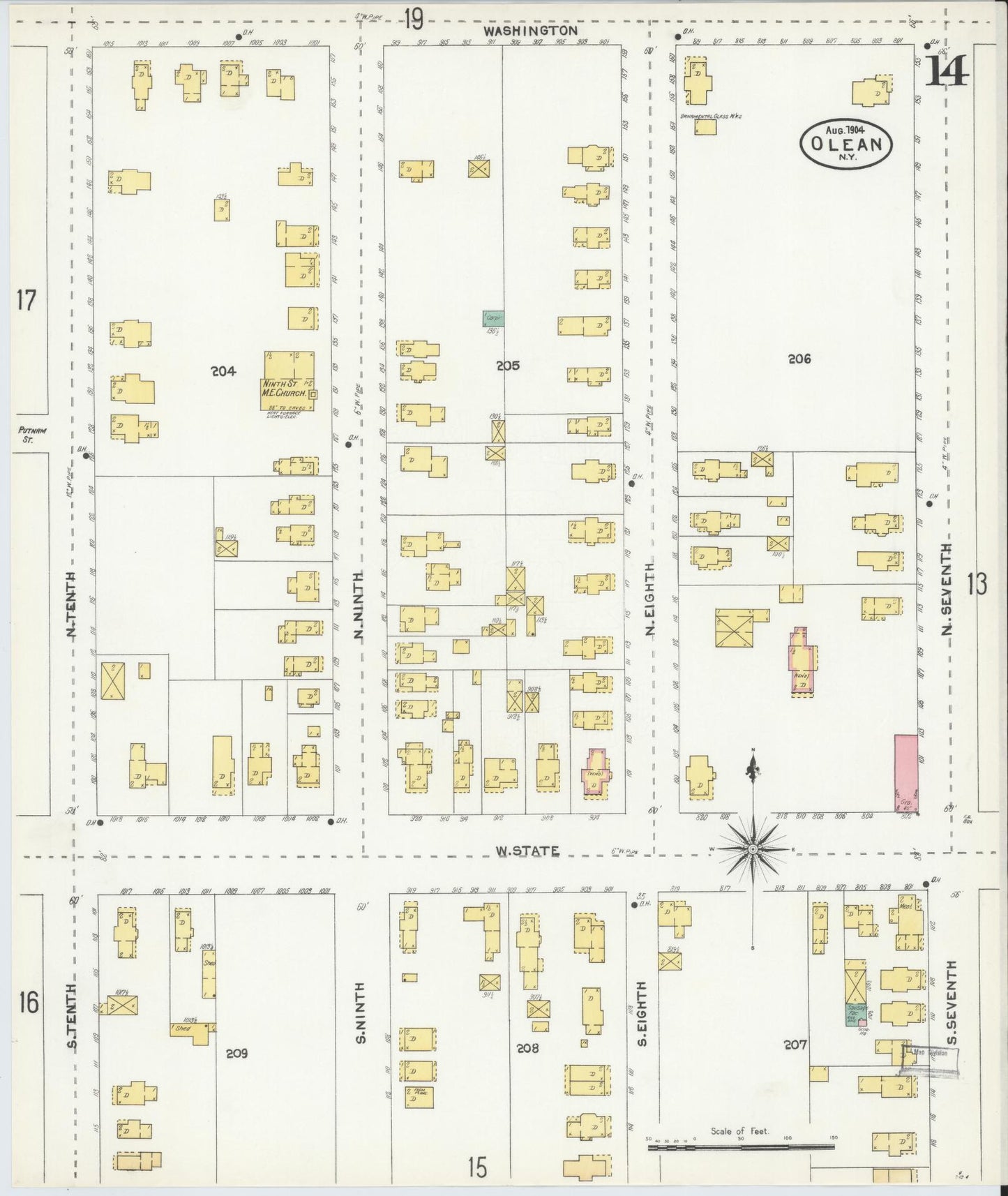 Sanborn Fire Insurance Map from Olean, Cattaraugus County, New York (1904), Sheet #0014 - Complete Map Set gallery image, historic Sanborn map, vintage wall art, New York New York