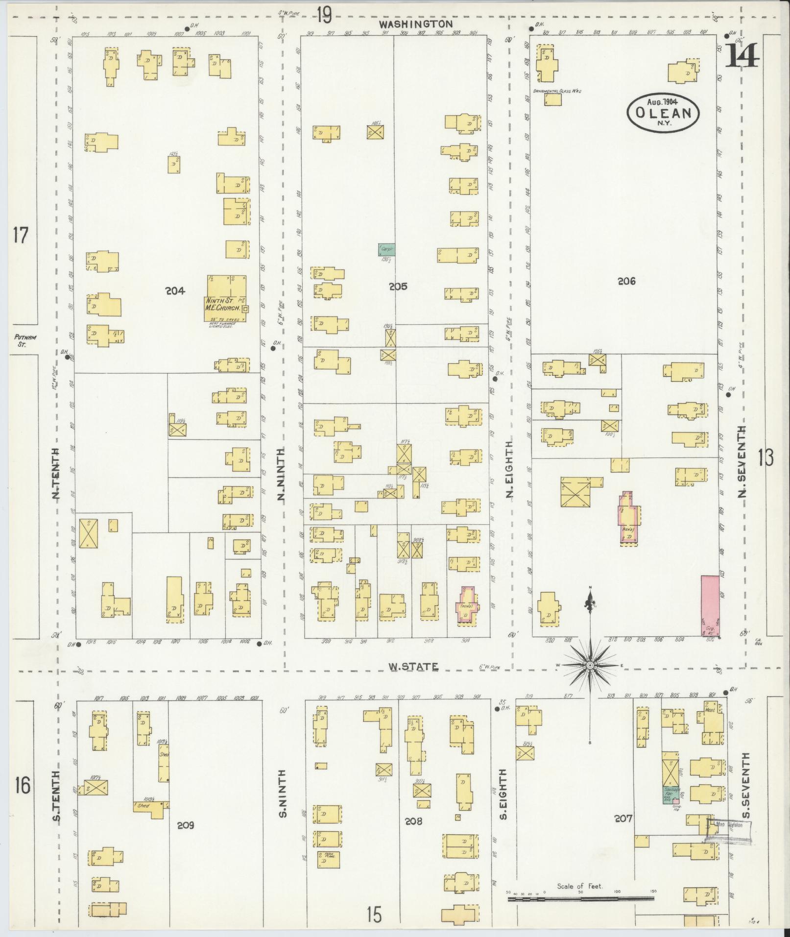 Sanborn Fire Insurance Map from Olean, Cattaraugus County, New York (1904), Sheet #0014 - Complete Map Set gallery image, historic Sanborn map, vintage wall art, New York New York