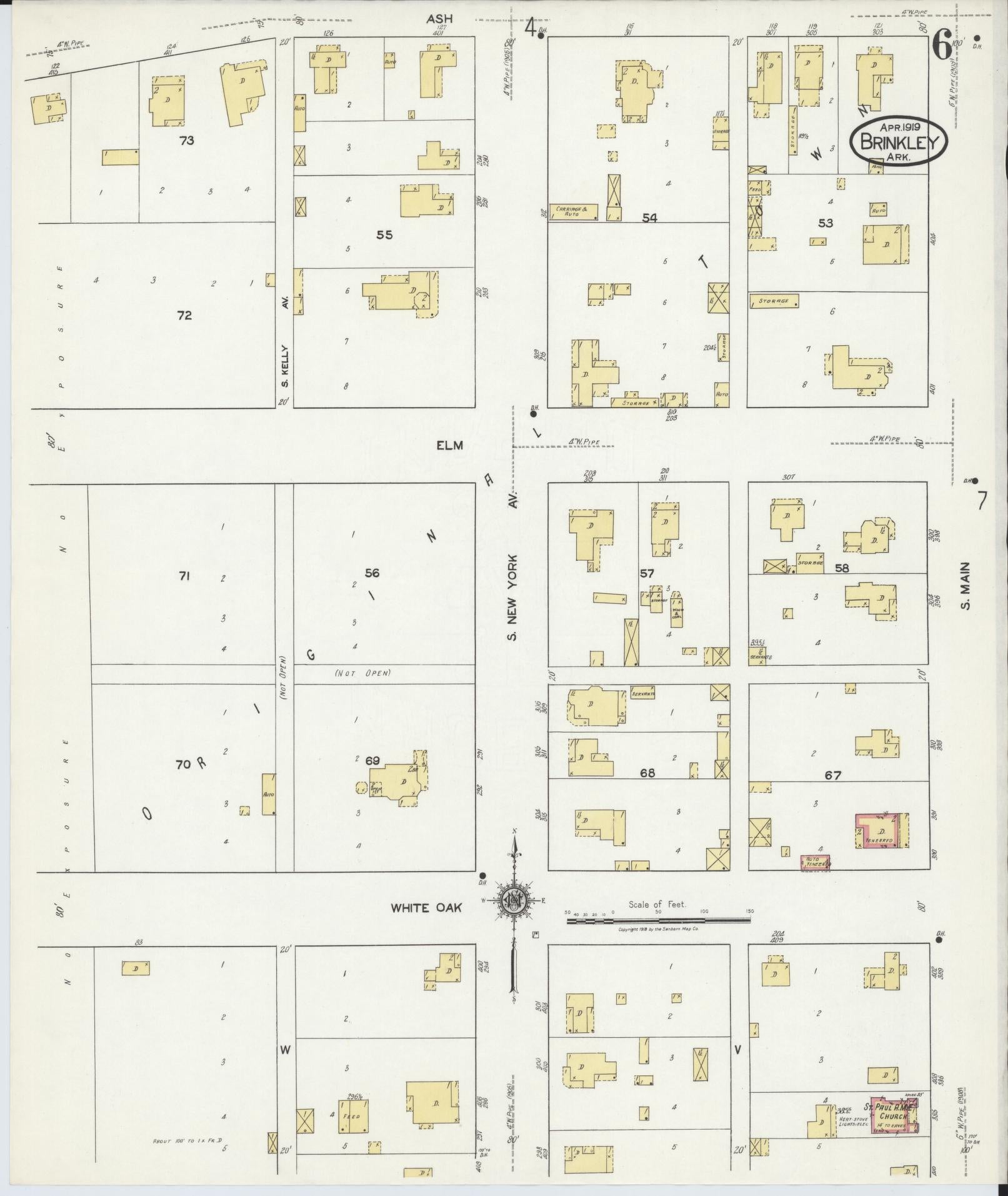 Sanborn Fire Insurance Map from Brinkley, Monroe County, Arkansas (1919), Sheet #0006 - Historic Sanborn Fire Insurance Map Print, vintage old map wall art, antique decor, genealogy gift, Arkansas Arkansas map