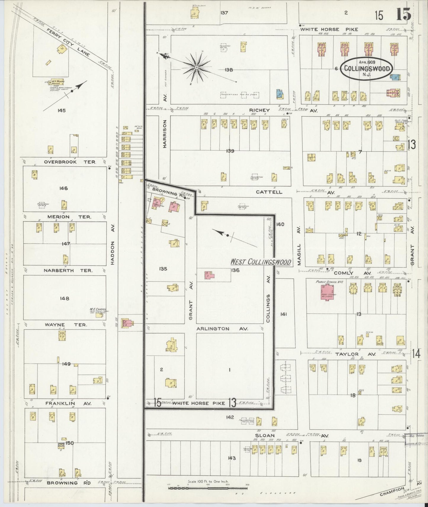 Sanborn Fire Insurance Map from Collingswood, Camden County, New Jersey (1909), Sheet #0015 - Complete Map Set gallery image, historic Sanborn map, vintage wall art, New Jersey New Jersey