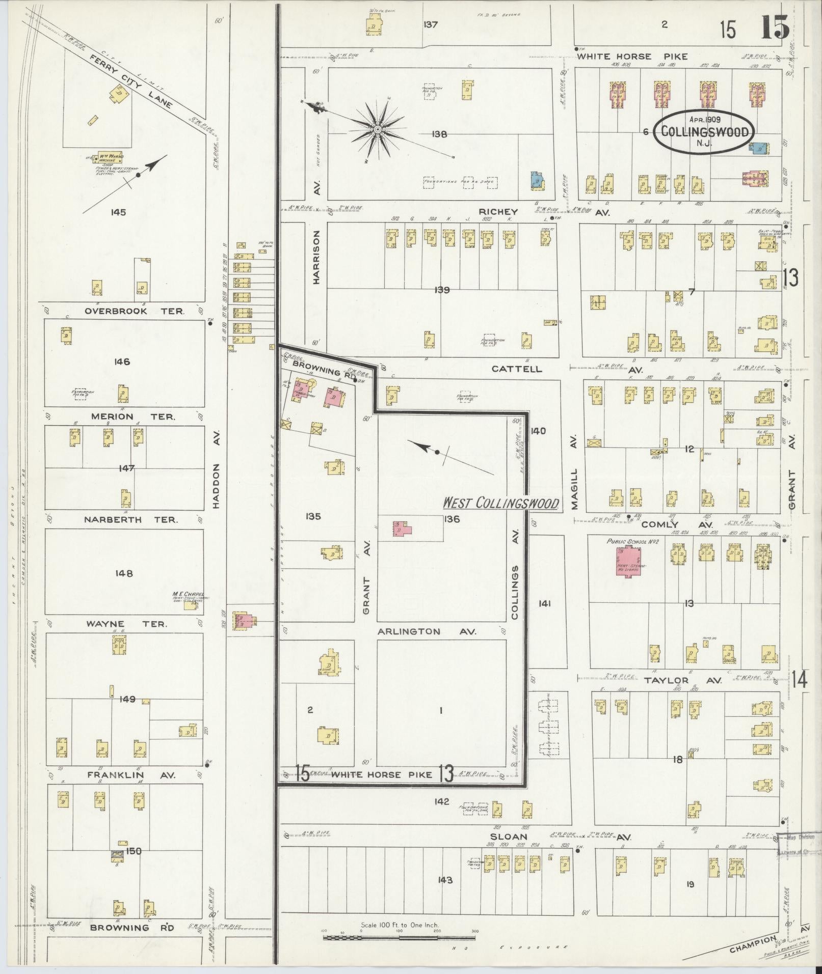 Sanborn Fire Insurance Map from Collingswood, Camden County, New Jersey (1909), Sheet #0015 - Complete Map Set gallery image, historic Sanborn map, vintage wall art, New Jersey New Jersey