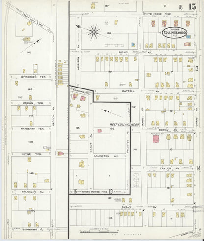 Sanborn Fire Insurance Map from Collingswood, Camden County, New Jersey (1909), Sheet #0015 - Complete Map Set gallery image, historic Sanborn map, vintage wall art, New Jersey New Jersey