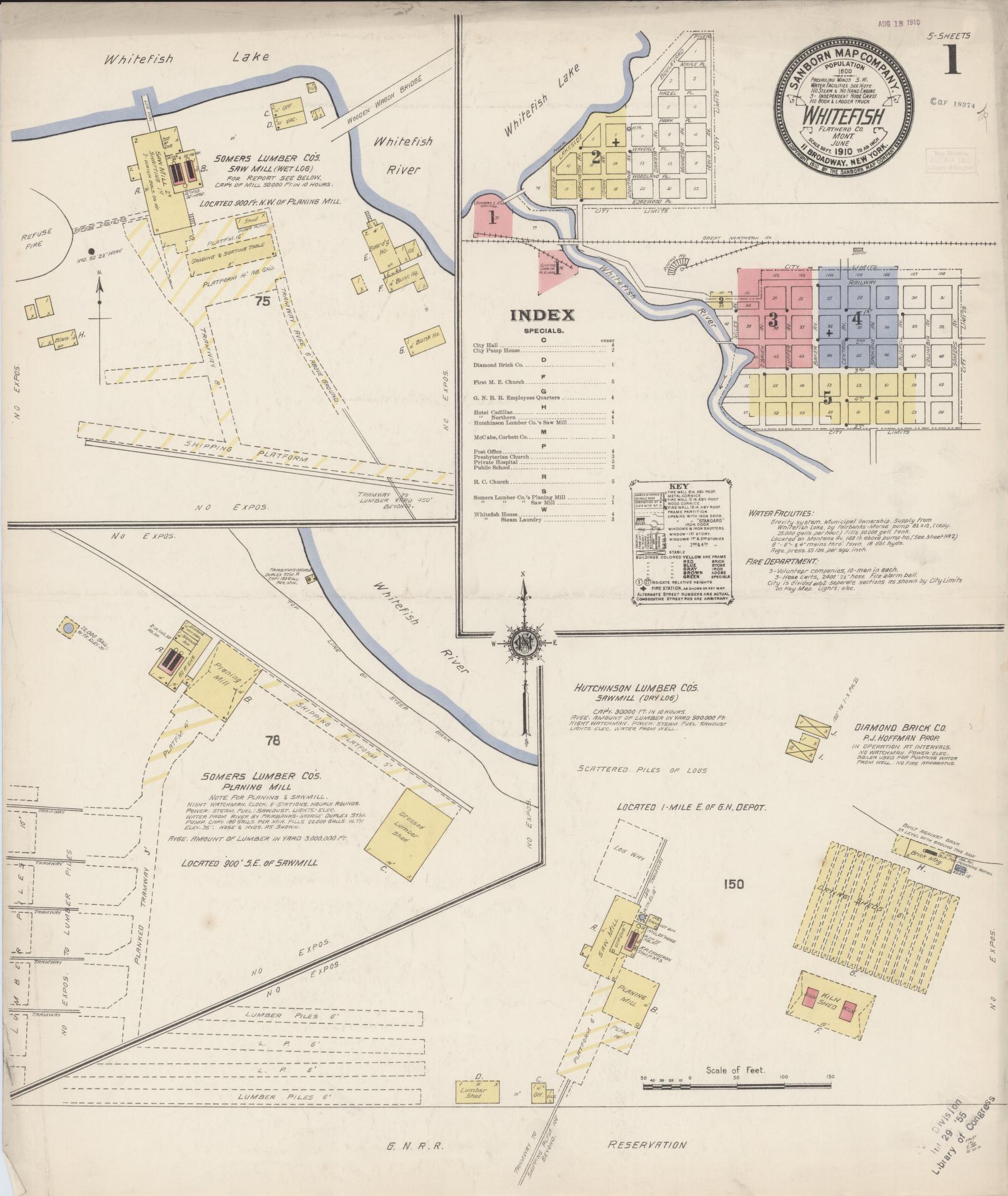 Sanborn Fire Insurance Map from Whitefish, Flathead County, Montana (1910), Sheet #0001 - Complete Map Set gallery image, historic Sanborn map, vintage wall art, Montana Montana