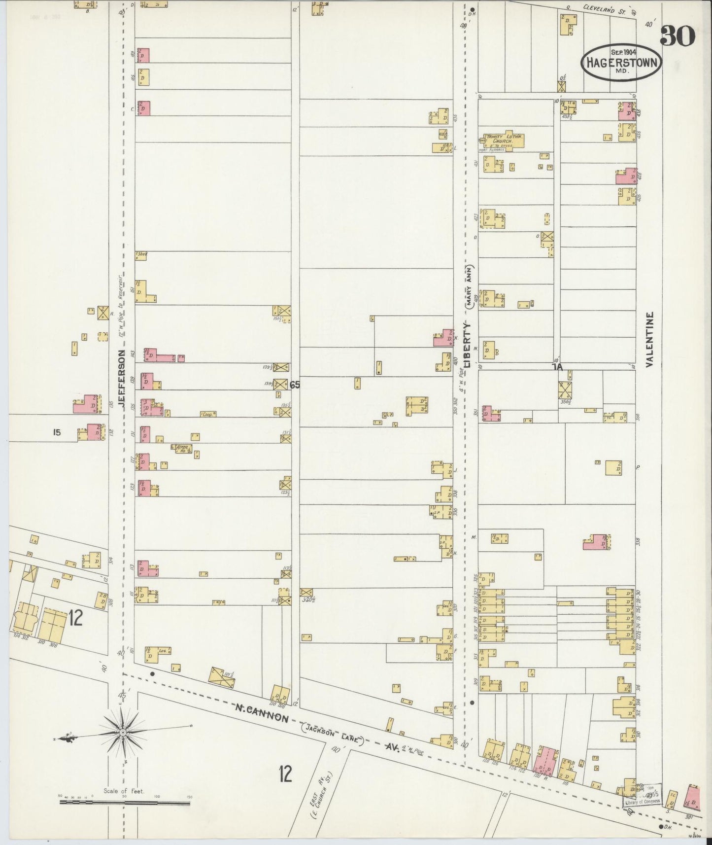 Washington, Maryland - 1904 - Sanborn Fire Insurance Map, Sheet #0030 - Historic Sanborn Fire Insurance Map Print, Washington Maryland 1904 0030 vintage old map wall art