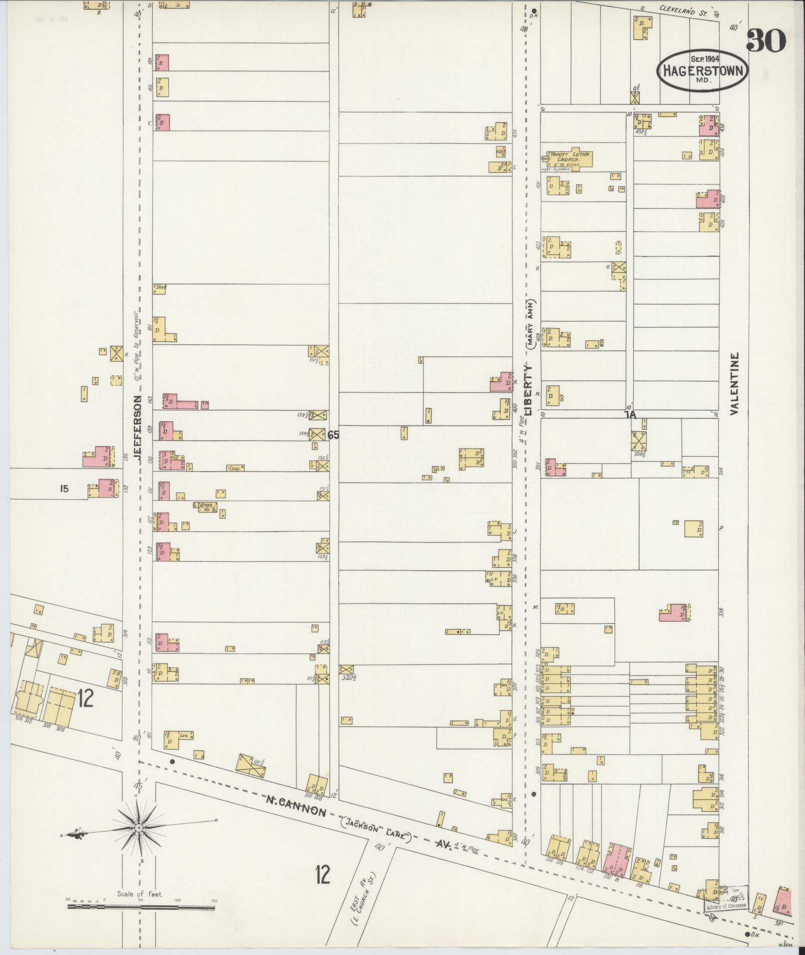 Washington, Maryland - 1904 - Sanborn Fire Insurance Map, Sheet #0030 - Historic Sanborn Fire Insurance Map Print, Washington Maryland 1904 0030 vintage old map wall art