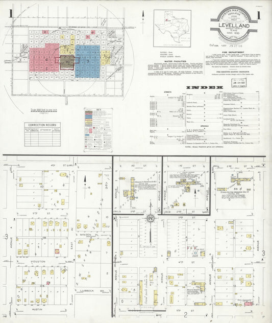 Sanborn Fire Insurance Map from Levelland, Hockley County, Texas (1933), Sheet #0001 - Complete Map Set gallery image, historic Sanborn map, vintage wall art, Texas Texas