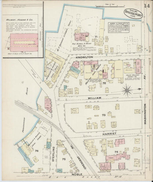 Sanborn Fire Insurance Map from Bridgeport, Fairfield County, Connecticut (1884), Sheet #0014 - Historic Sanborn Fire Insurance Map Print, vintage old map wall art, antique decor, genealogy gift, Connecticut Connecticut map