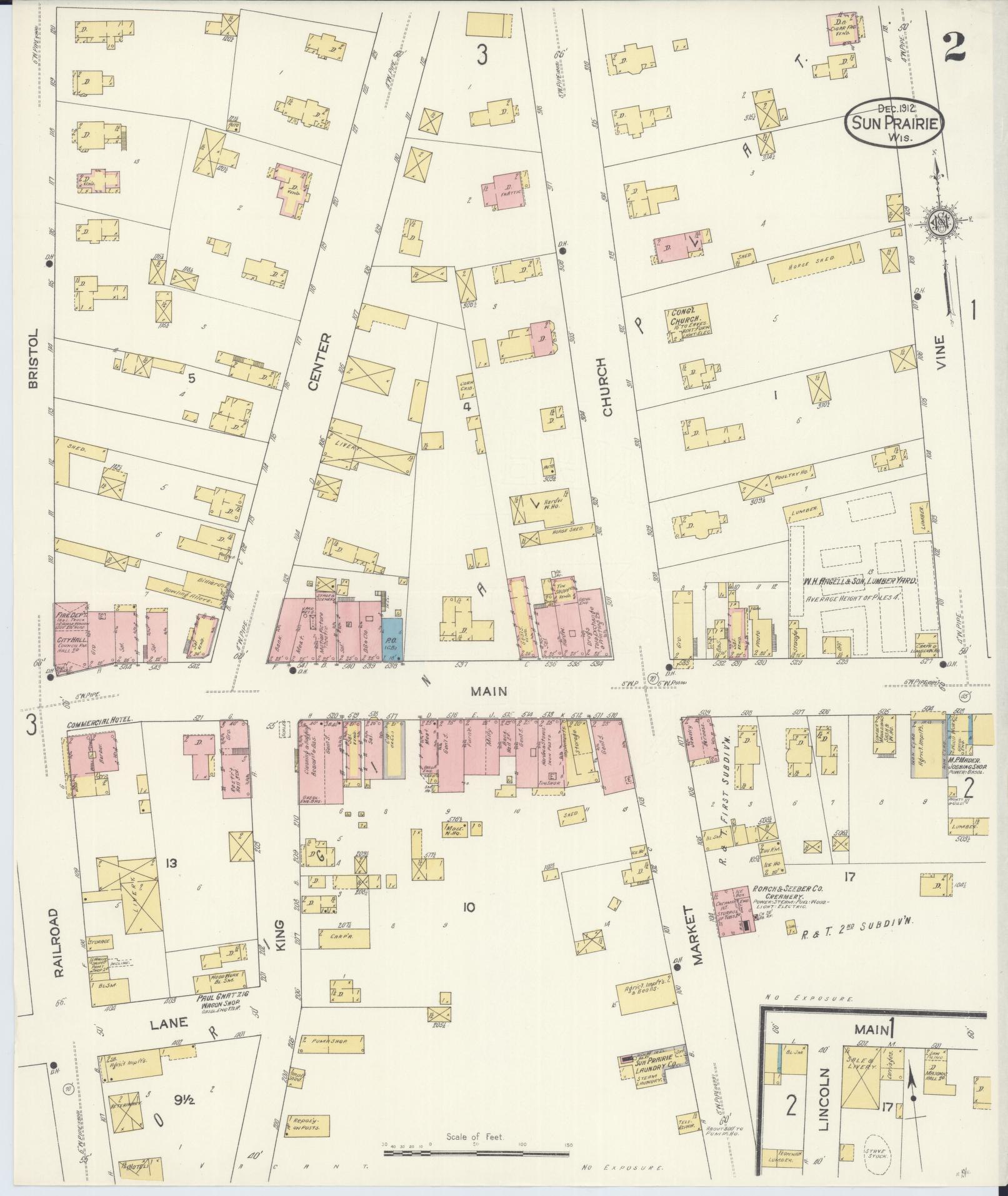 Sanborn Fire Insurance Map from Sun Prairie, Dane County, Wisconsin (1912), Sheet #0002 - Historic Sanborn Fire Insurance Map Print, vintage old map wall art, antique decor, genealogy gift, Wisconsin Wisconsin map