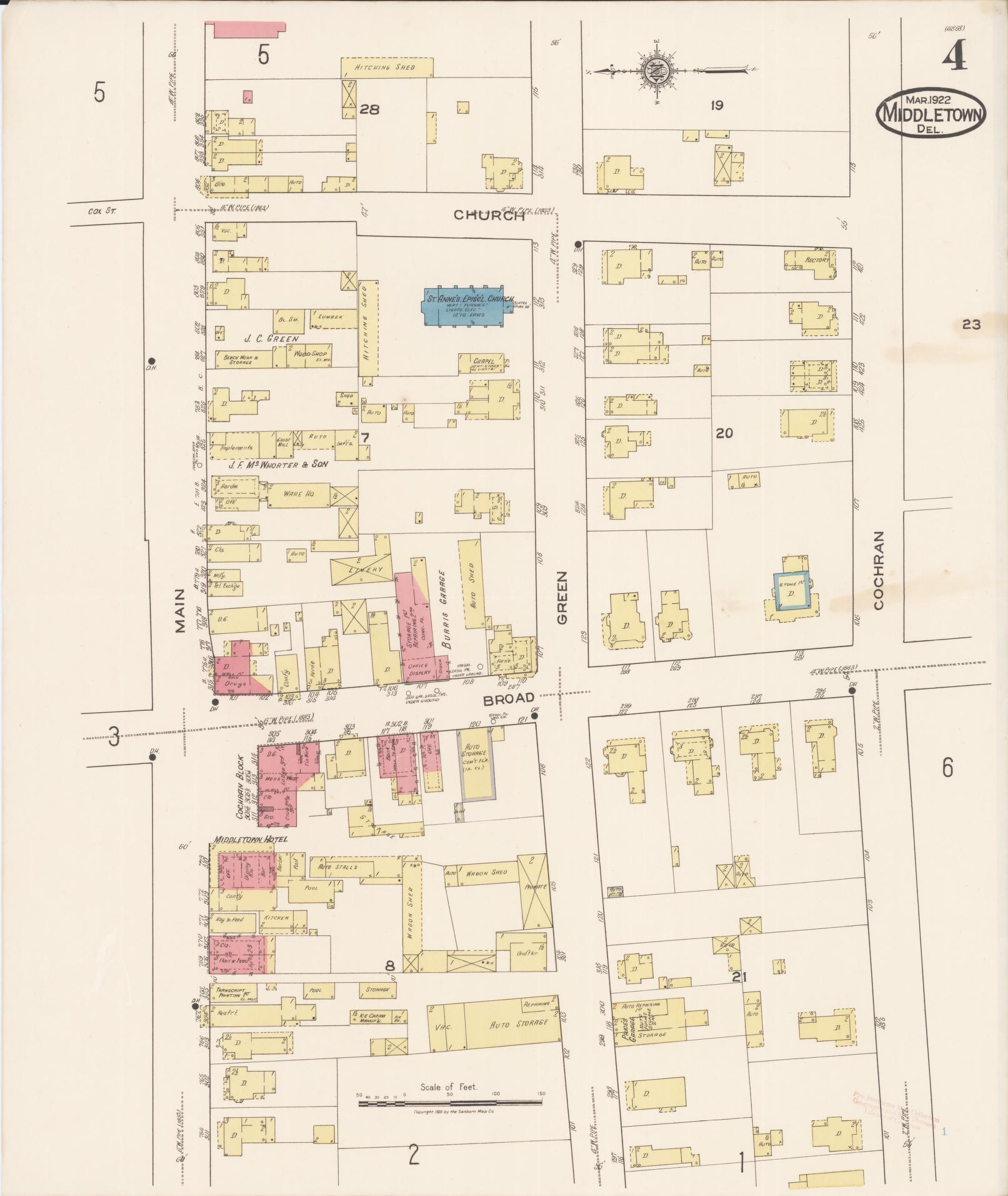 Sanborn Fire Insurance Map from Middletown, New Castle County, Delaware (1922), Sheet #0004 - Complete Map Set gallery image, historic Sanborn map, vintage wall art, Delaware Delaware