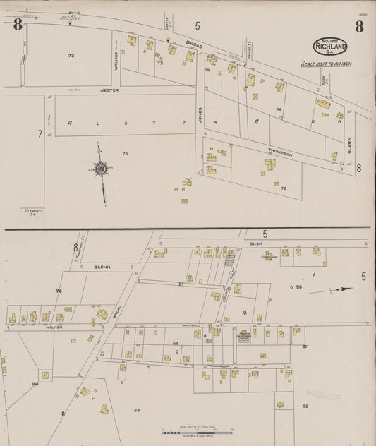 Sanborn Fire Insurance Map from Richland, Stewart County, Georgia (1922), Sheet #0008 - Historic Sanborn Fire Insurance Map Print, vintage old map wall art, antique decor, genealogy gift, Georgia Georgia map
