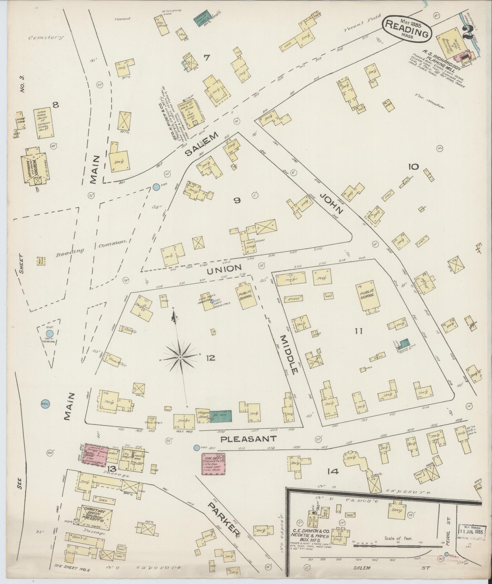 Sanborn Fire Insurance Map from Reading, Middlesex County, Massachusetts (1885), Sheet #0002 - Historic Sanborn Fire Insurance Map Print, vintage old map wall art, antique decor, genealogy gift, Massachusetts Massachusetts map