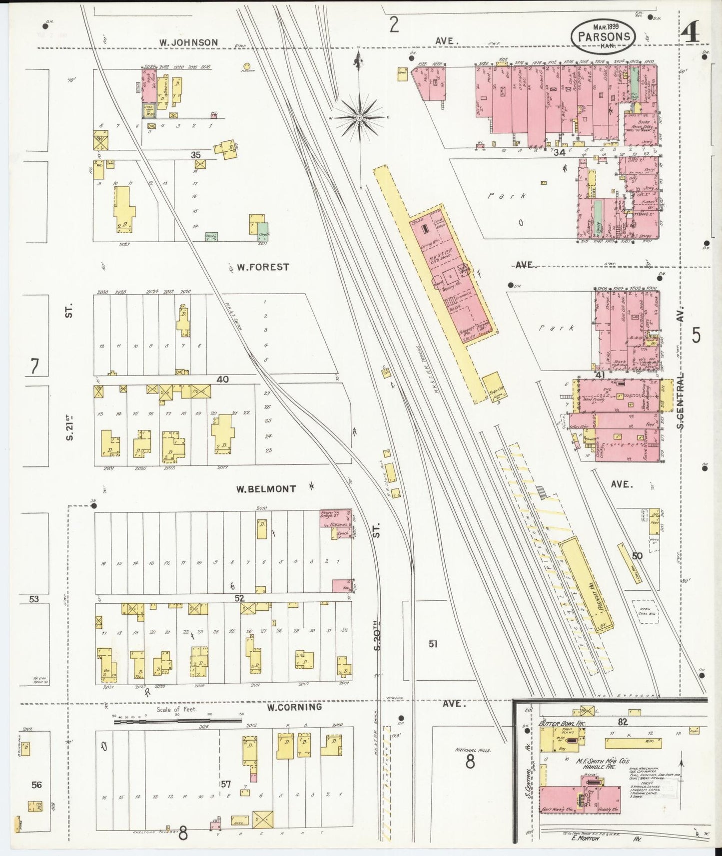 Sanborn Fire Insurance Map from Parsons, Labette County, Kansas (1899), Sheet #0004 - Complete Map Set gallery image, historic Sanborn map, vintage wall art, Kansas Kansas