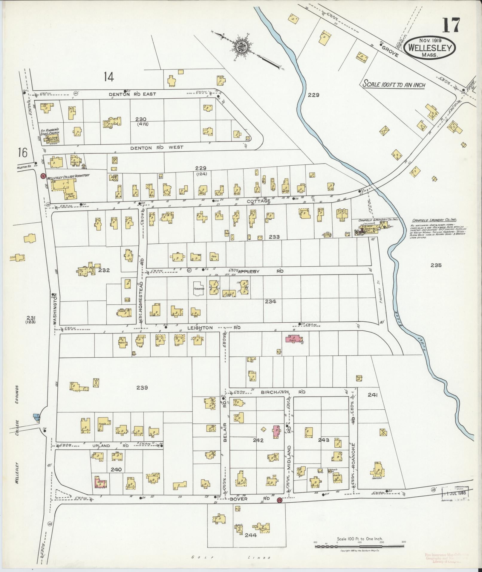 Sanborn Fire Insurance Map from Wellesley, Norfolk County, Massachusetts (1919), Sheet #0017 - Complete Map Set gallery image, historic Sanborn map, vintage wall art, Massachusetts Massachusetts