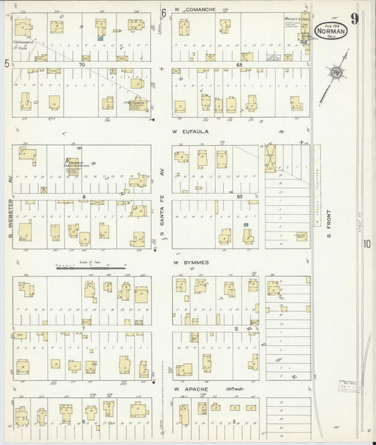Sanborn Fire Insurance Map from Norman, Cleveland County, Oklahoma (1914), Sheet #0009 - Historic Sanborn Fire Insurance Map Print, vintage old map wall art, antique decor, genealogy gift, Oklahoma Oklahoma map
