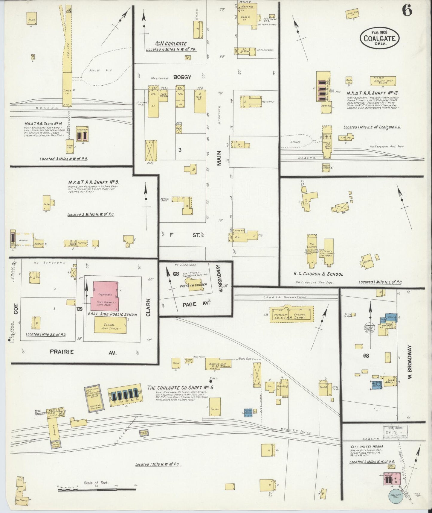Sanborn Fire Insurance Map from Coalgate, Coal County, Oklahoma (1908), Sheet #0006 - Complete Map Set gallery image, historic Sanborn map, vintage wall art, Oklahoma Oklahoma