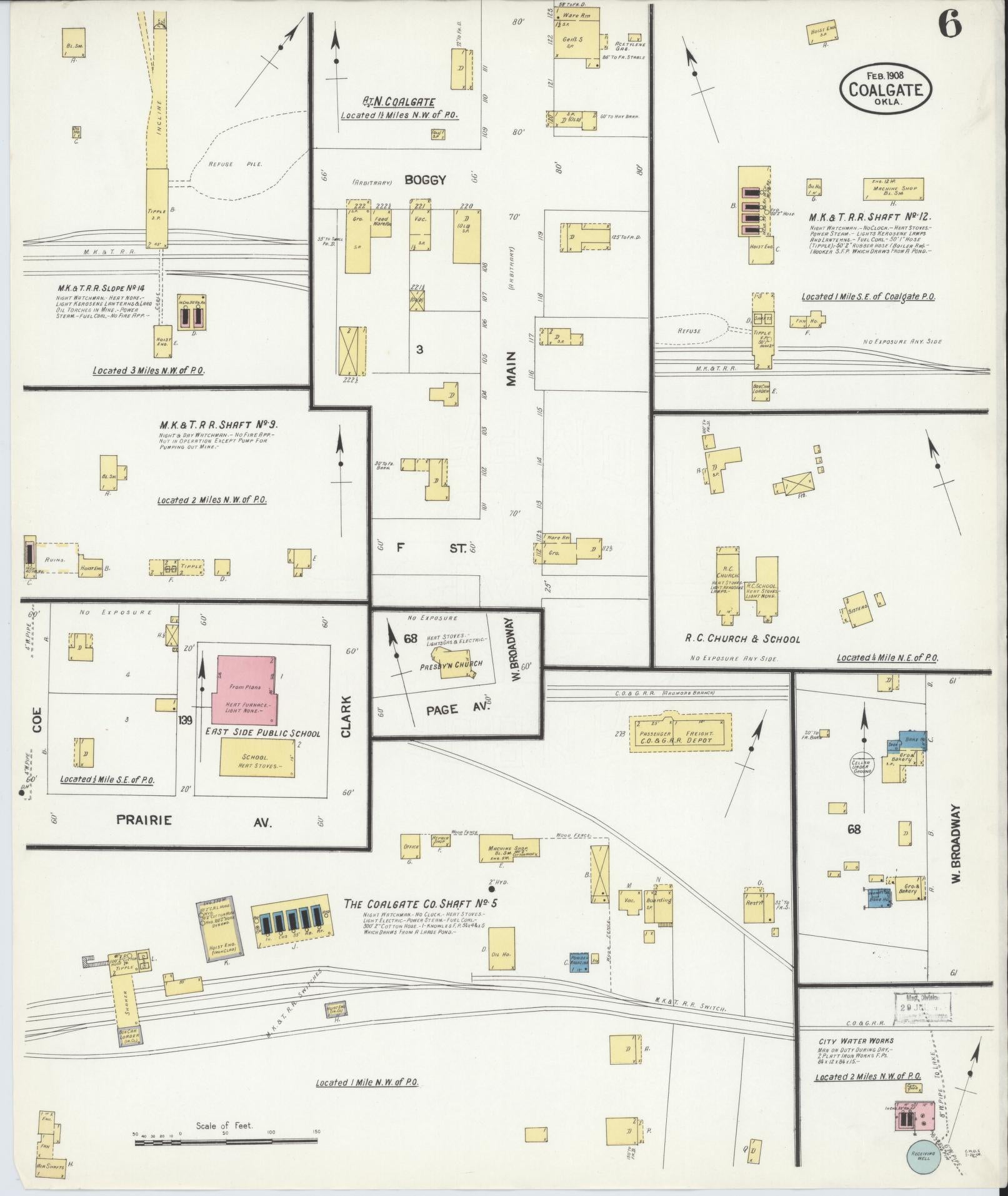Sanborn Fire Insurance Map from Coalgate, Coal County, Oklahoma (1908), Sheet #0006 - Complete Map Set gallery image, historic Sanborn map, vintage wall art, Oklahoma Oklahoma