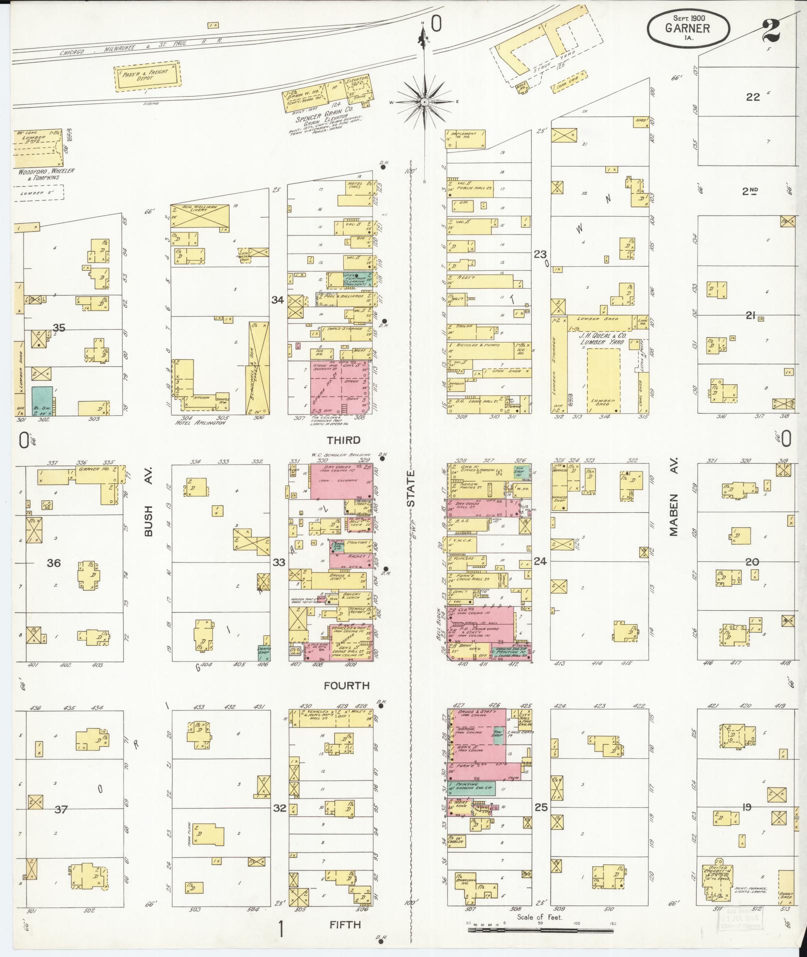 Sanborn Fire Insurance Map from Garner, Hancock County, Iowa (1900), Sheet #0002 - Historic Sanborn Fire Insurance Map Print, vintage old map wall art
