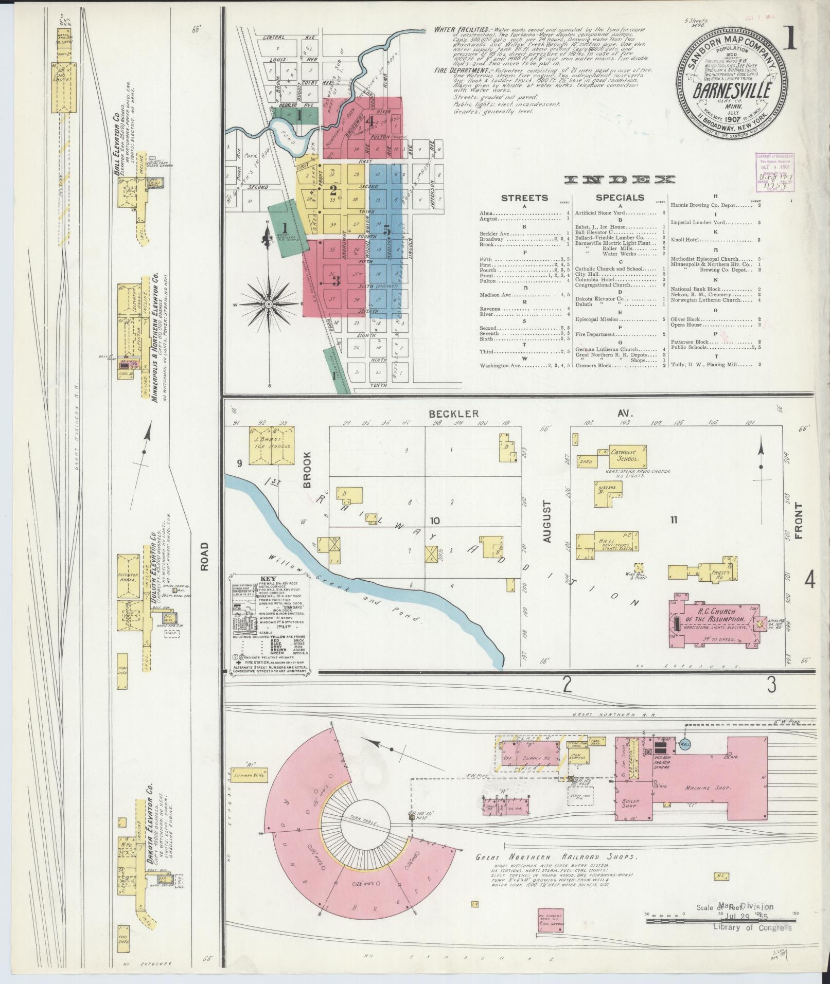 Sanborn Fire Insurance Map from Barnesville, Clay County, Minnesota (1907), Sheet #0001 - Complete Map Set gallery image, historic Sanborn map, vintage wall art, Minnesota Minnesota