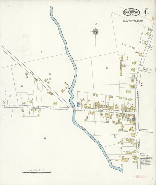 Sanborn Fire Insurance Map from Englishtown, Monmouth County, New Jersey (1921), Sheet #0004 - Historic Sanborn Fire Insurance Map Print, vintage old map wall art, antique decor, genealogy gift, New Jersey New Jersey map