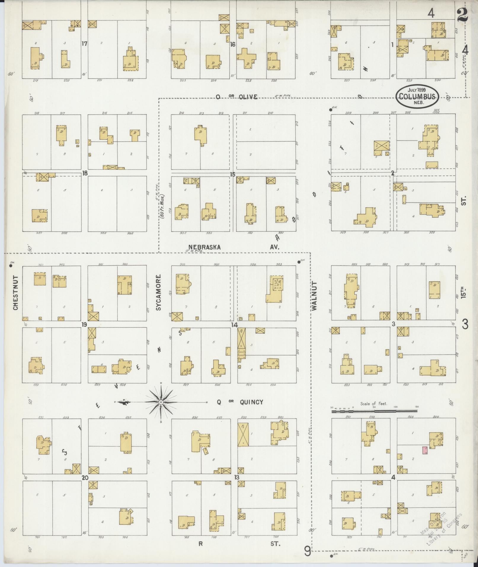 Sanborn Fire Insurance Map from Columbus, Platte County, Nebraska (1899), Sheet #0002 - Complete Map Set gallery image, historic Sanborn map, vintage wall art, Nebraska Nebraska