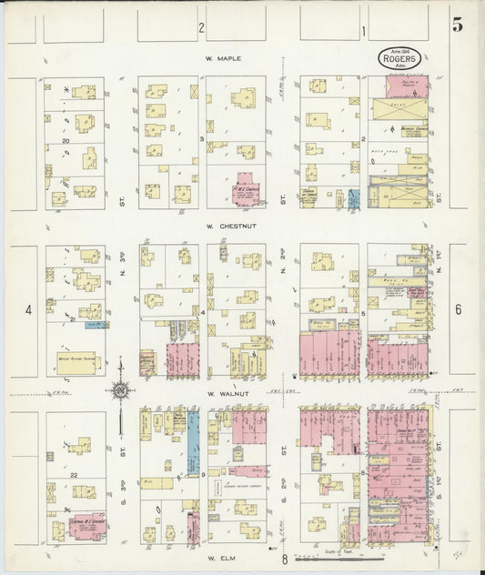 Sanborn Fire Insurance Map from Rogers, Benton County, Arkansas (1914), Sheet #0005 - Historic Sanborn Fire Insurance Map Print, vintage old map wall art, antique decor, genealogy gift, Arkansas Arkansas map