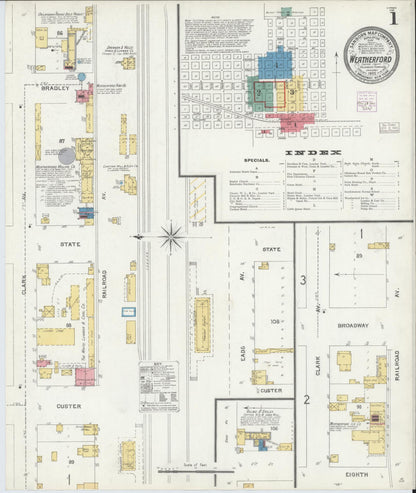 Sanborn Fire Insurance Map from Weatherford, Custer County, Oklahoma (1905), Sheet #0001 - Complete Map Set gallery image, historic Sanborn map, vintage wall art, Oklahoma Oklahoma