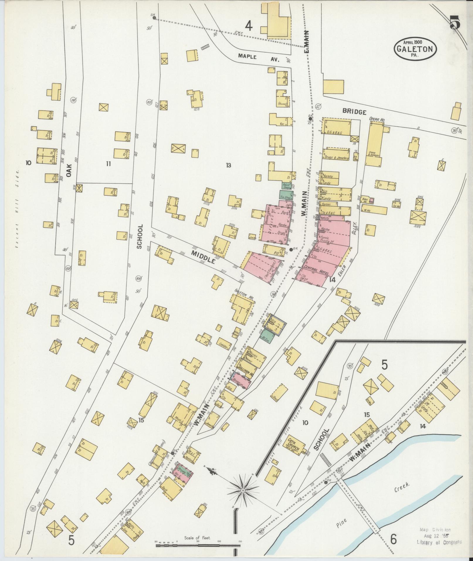 Sanborn Fire Insurance Map from Galeton, Potter County, Pennsylvania (1900), Sheet #0005 - Historic Sanborn Fire Insurance Map Print, vintage old map wall art, antique decor, genealogy gift, Pennsylvania Pennsylvania map