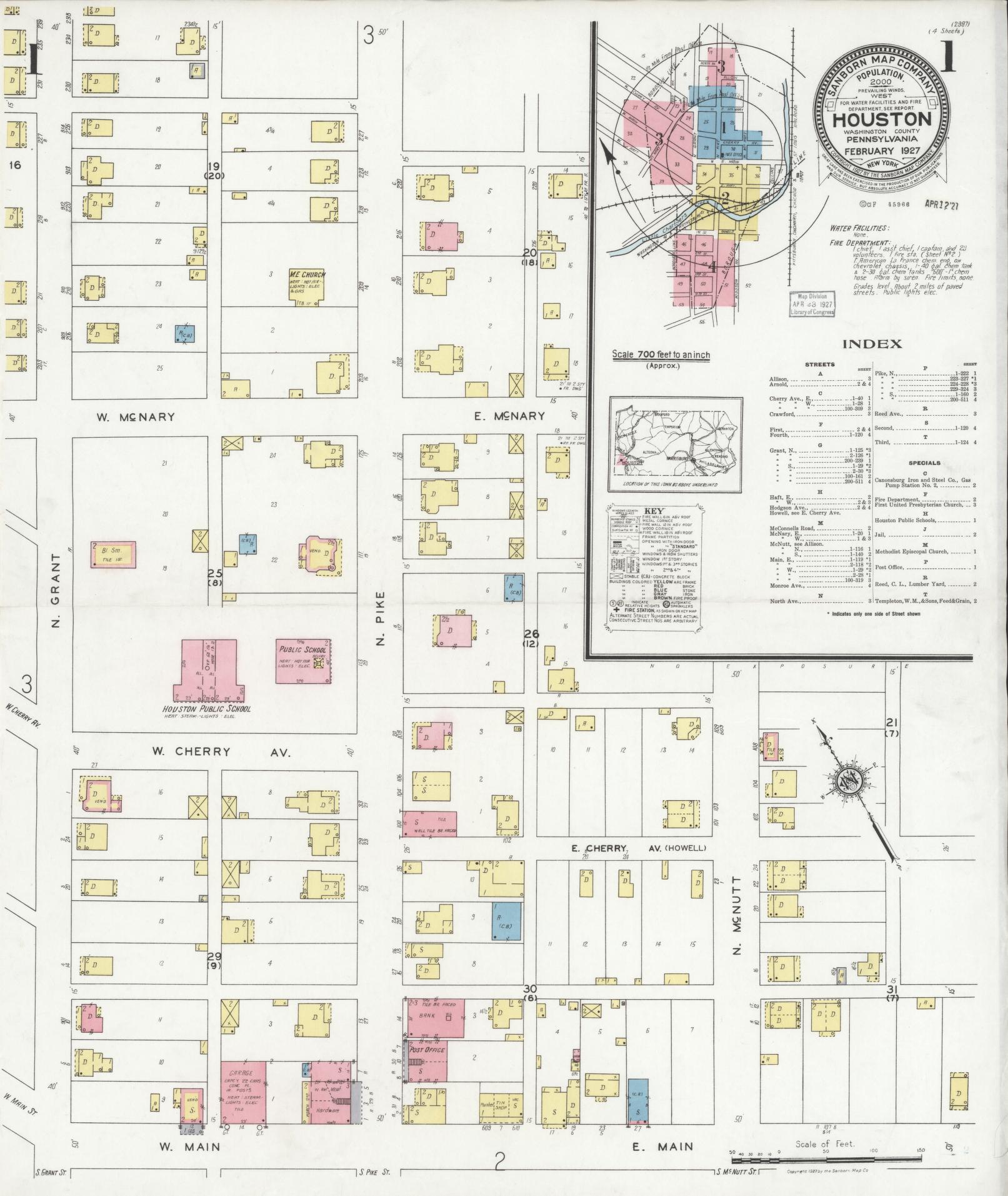 Sanborn Fire Insurance Map from Houston, Washington County, Pennsylvania. (1927) – Historic Sanborn Fire Insurance Map Print