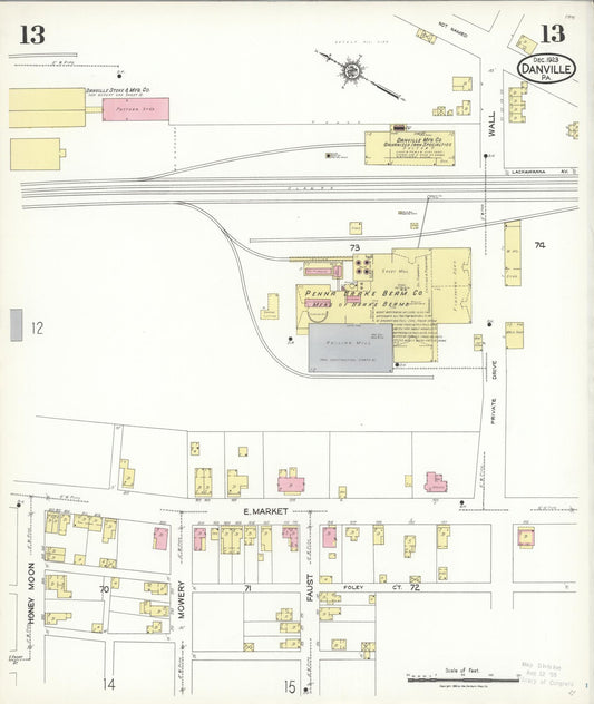 Sanborn Fire Insurance Map from Danville, Montour County, Pennsylvania (1923), Sheet #0013 - Historic Sanborn Fire Insurance Map Print, vintage old map wall art, antique decor, genealogy gift, Pennsylvania Pennsylvania map