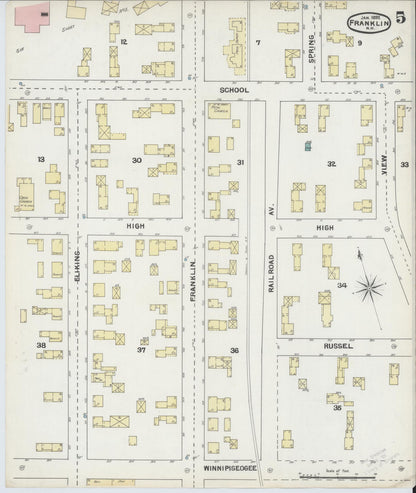 Sanborn Fire Insurance Map from Franklin, Merrimack County, New Hampshire (1892), Sheet #0005 - Complete Map Set gallery image, historic Sanborn map, vintage wall art, New Hampshire New Hampshire